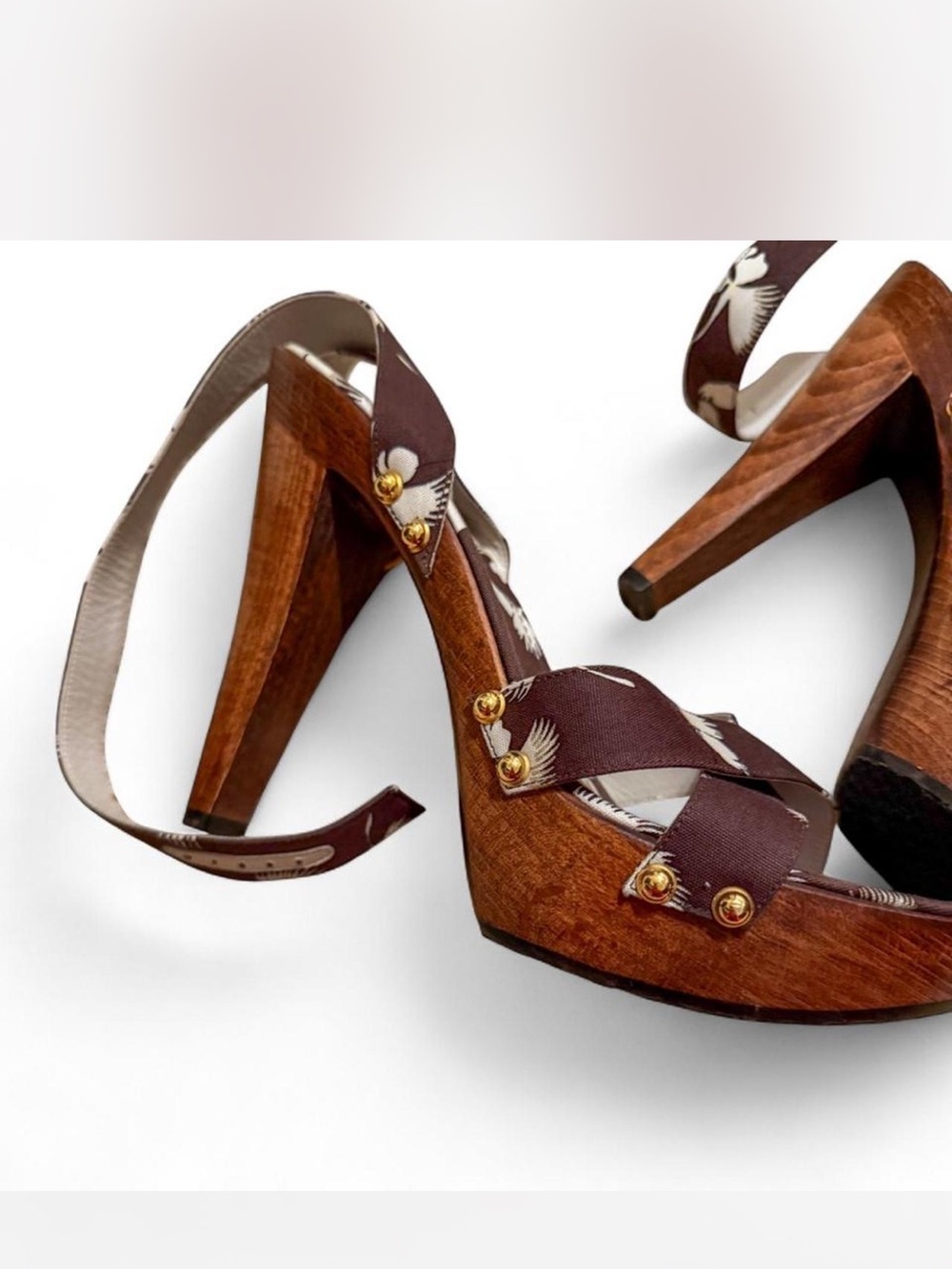 🔥 GUCCI Archival Floral Wood Platform Sandals - Like New! 8